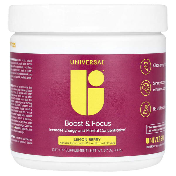 unn00090_v_24.jpg Boost & Focus, лимон и ягодный вкус, 189 г (6,7 унции) — Universal U