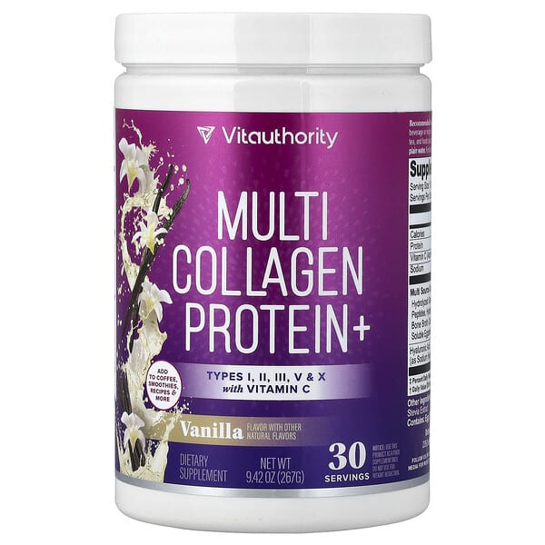 vau64120_v_16.jpg Collagen Protein+, коллаген нескольких типов, с ванильным вкусом, 267 г (9,42 унции) — Vitauthority
