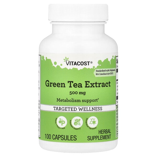 vcb00045_v_10.jpg Green Tea Extract, 500 mg, 100 Capsules — Vitacost