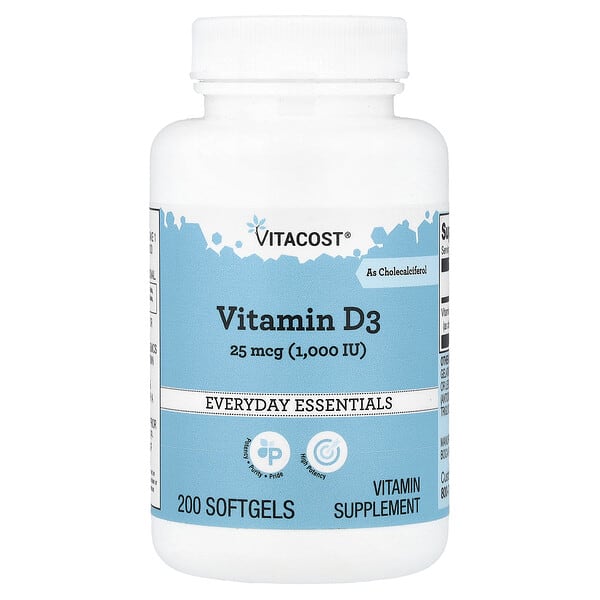 vcb00197_v_10.jpg Vitamin D3, 25 mcg (1,000 IU), 200 Softgels — Vitacost