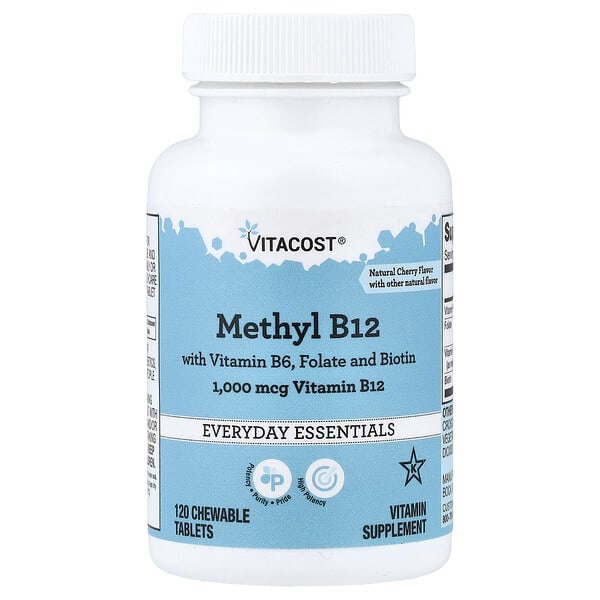 vcb01495_v_9.jpg Methyl B12 with Vitamin B6, Folate and Biotin, Natural Cherry, 120 Chewable Tablets — Vitacost