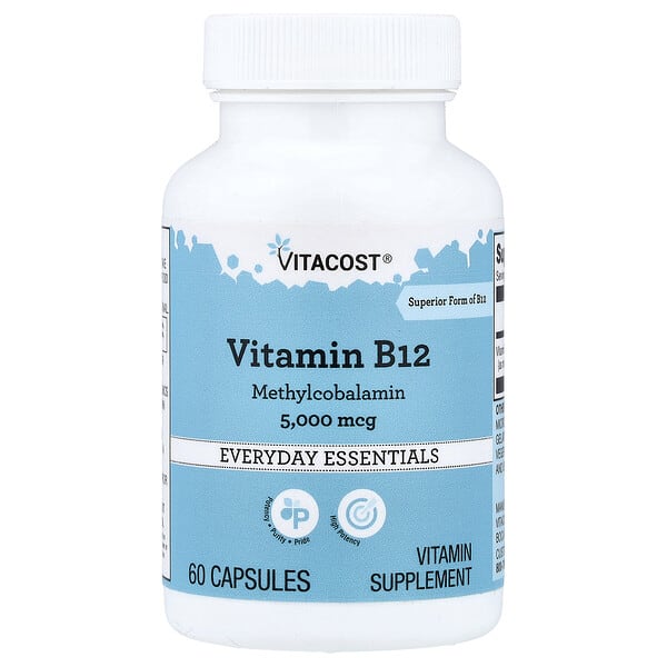 vcb01614_v_9.jpg Vitamin B-12 Methylcobalamin, High Potency, 5000 mcg, 60 Capsules — Vitacost