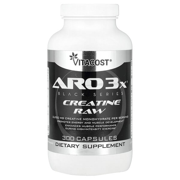 vcb03060_v_10.jpg ARO3x® Black Series, Creatine RAW, 300 Capsules (750 mg per Capsule) — Vitacost