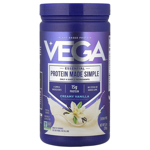 veg00150_v_34.jpg Essential Protein Made Simple, растительный протеин, со вкусом ванили, 259 г (9,2 унции) — Vega