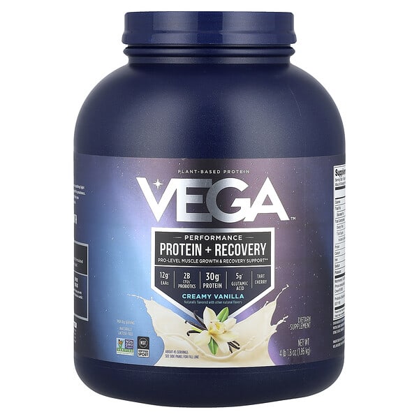 veg00859_v_52.jpg Растительный протеин, Performance Protein + Recovery, кремовая ваниль, 1,86 кг (4 фунта 1,8 унции) — Vega