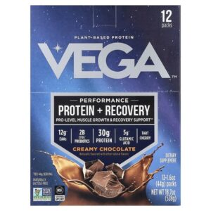Performance, протеин и восстановление, со вкусом шоколада, 12 пакетиков по 44 г (1,6 унции) — Vega