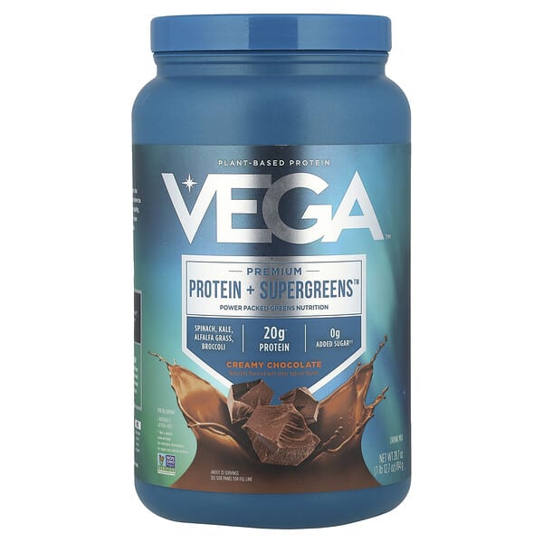 veg06650_v_66.jpg Растительный протеин, протеин премиального качества + Supergreens™, сливочный шоколад, 814 г (1 фунт 12,7 унции) — Vega