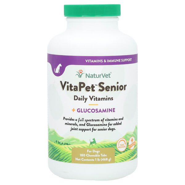 vet03031_v_24.jpg VitaPet Senior, витамины с глюкозамином, для ежедневной поддержки, 180 жевательных таблеток, 468 г (1 фунт) — NaturVet