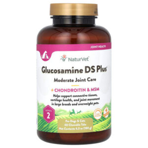 Glucosamine DS Plus, умеренный уход за суставами, с хондроитином и МСМ, для собак и кошек, уровень 2, 60 жевательных таблеток, 180 г (6,3 унции) — NaturVet