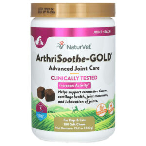 ArthriSoothe-GOLD, улучшенный уход за суставами, для собак и кошек, уровень 3, 180 жевательных таблеток, 432 г (15,2 унции) — NaturVet