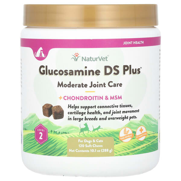 vet03578_v_60.jpg Glucosamine DS Plus, с хондроитином и МСМ, для собак и кошек, уровень 2, 120 мягких жевательных таблеток, 288 г (10,1 унции) — NaturVet