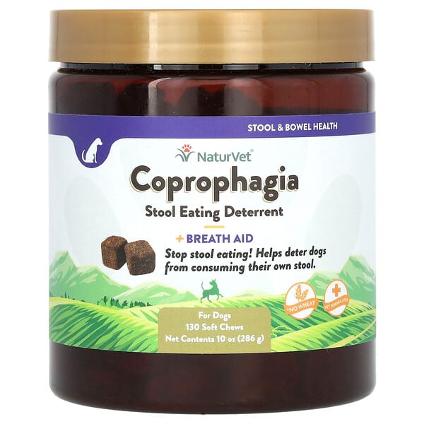vet03579_v_48.jpg Coprophagia, средство для нейтрализации стула и облегчения дыхания, для собак, 130 жевательных таблеток, 286 г (10 унций) — NaturVet