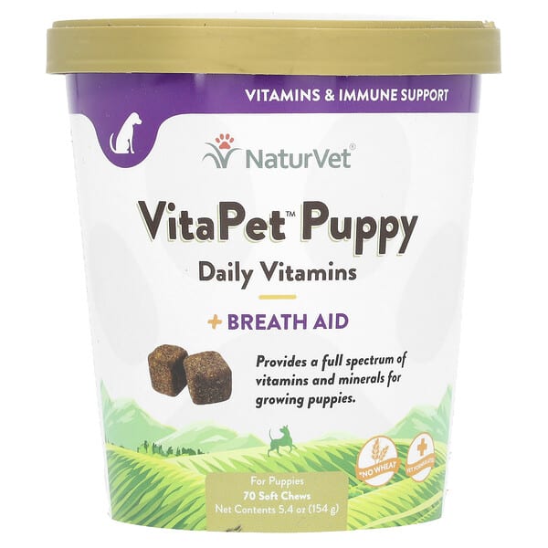 vet03686_v_34.jpg VitaPet Puppy, ежедневные витамины и облегчение дыхания, для щенков, 70 жевательных таблеток, 154 г (5,4 унции) — NaturVet