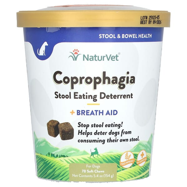 vet03698_v_44.jpg Coprophagia, средство для нейтрализации стула, средство для дыхания, для собак, 70 жевательных таблеток, 154 г (5,4 унции) — NaturVet