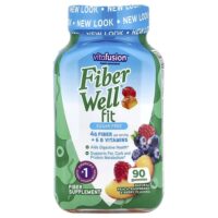FiberWell Fit, витамины, без сахара, вкус натурального персика, малины и ягод, 90 жевательных таблеток — VitaFusion