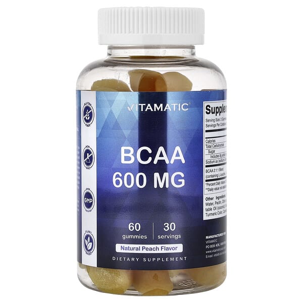 vmc47212_v_38.jpg BCAA, жевательные мармеладки, натуральный персиковый вкус, 60 жевательных таблеток (300 мг в 1 таблетке) — Vitamatic