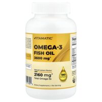 рыбий жир с омега-3, натуральный лимон, 180 мягких таблеток — Vitamatic