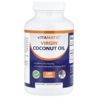 кокосовое масло первого отжима, 180 капсул (1000 мг в 1 капсуле) — Vitamatic