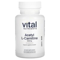 Ацетил L-карнитин, 500 мг, 60 веганских капсул — Vital Nutrients