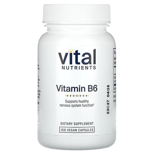 vnu51311_v_8.jpg Витамин B6, 100 веганских капсул (100 мг на капсулу) — Vital Nutrients
