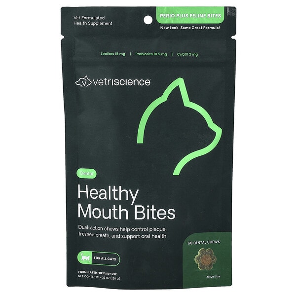 vsc00024_v_6.jpg Healthy Mouth Bites, для кошек, 60 жевательных таблеток, 120 г (4,23 унции) — VetriScience