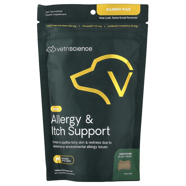 vsc01768_v_10.jpg Allergy Plus, для всех собак, утка, жевательные таблетки на размер 60, 120 г (4,23 унции) — VetriScience