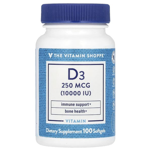 vsi02424_v_8.jpg витамин D3, 250 мкг (10 000 МЕ), 100 мягких таблеток — The Vitamin Shoppe