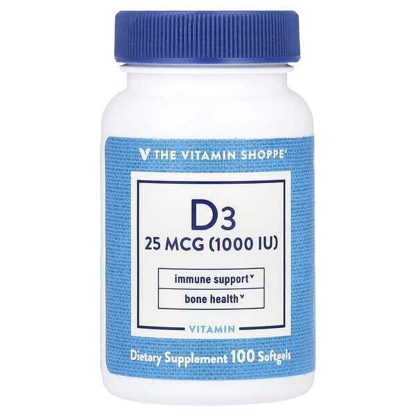 vsi02453_v_8.jpg Витамин D3, 25 мкг (1000 МЕ), 100 мягких таблеток — The Vitamin Shoppe
