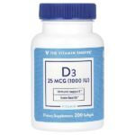 Витамин D3, 25 мкг (1000 МЕ), 200 мягких таблеток — The Vitamin Shoppe