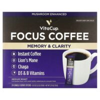 Focus растворимый кофе, средней обжарки, 24 палочки на одну порцию, по 3,3 г (0,12 унции) — VitaCup