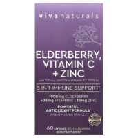 бузина, витамин C, цинк и имбирь, 60 капсул — Viva Naturals