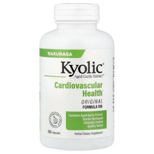 Aged Garlic Extract™, добавка для здоровья сердечно-сосудистой системы, формула 100, 200 капсул (300 мг в 1 капсуле) — Kyolic