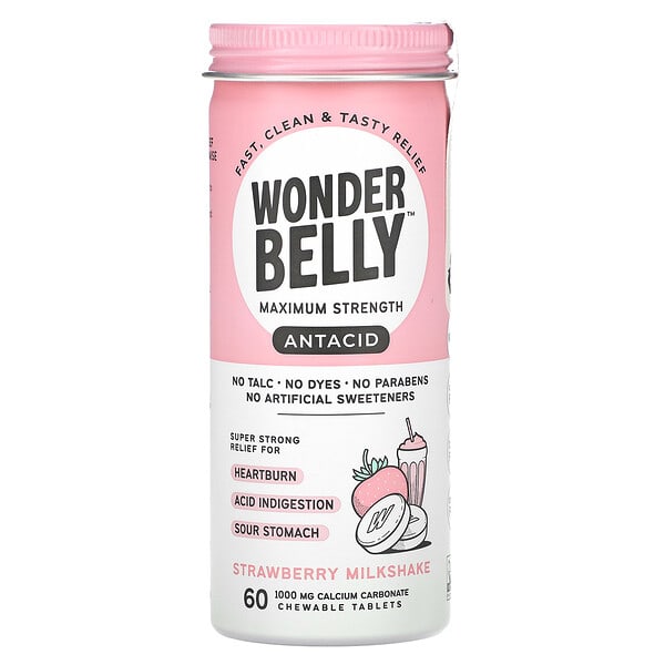wbl10261_v_8.jpg Wonderbelly, Antacid, клубничный молочный коктейль, 60 жевательных таблеток (1000 мг в каждой таблетке)