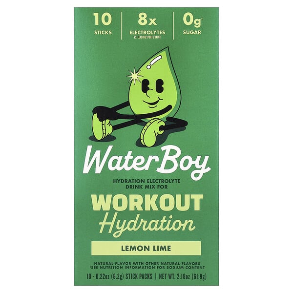 wby43755_v_38.jpg Workout Hydration, смесь для приготовления электролитического напитка, лимон и лайм, 10 пакетиков-стиков по 6,2 г (0,22 унции) — Waterboy