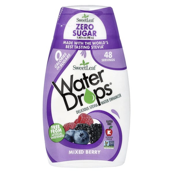 wdn12852_v_24.jpg Water Drops®, восхитительный усилитель воды со стевией, ягодное ассорти, 48 мл (1,62 жидк. унции) — SweetLeaf Stevia