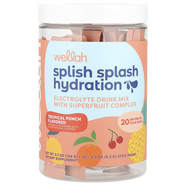 weh08975_v_9.jpg Splish Splash Hydration, тропический пунш, 20 пакетиков по 5,2 г (0,2 унции) — Wellah