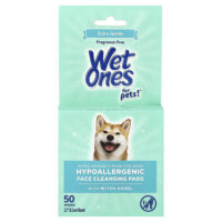 For Pets!™, гипоаллергенные очищающие диски для лица с гамамелисом, для собак, без отдушки, 50 салфеток — Wet Ones