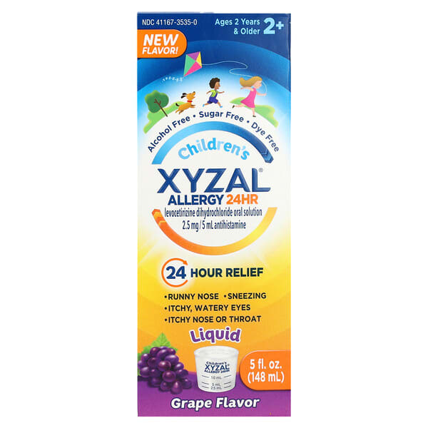 xyz35305_v_21.jpg Xyzal, Children's Allergy 24 HR, для детей от 2 лет, виноград, 2,5 мг, 148 мл (5 жидк. Унций)