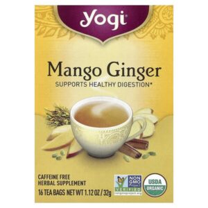 манго и имбирь, без кофеина, 16 чайных пакетиков, 32 г (1,12 унции) — Yogi Tea