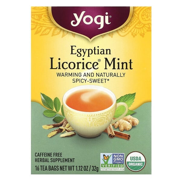 ygt41527_v_47.jpg Egyptian Licorice®, с мятой, без кофеина, 16 чайных пакетиков, 32 г (1,12 унции) — Yogi Tea
