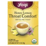 Органический, Throat Comfort, со вкусом меда и лимона, без кофеина, 16 чайных пакетиков, 1.12 унций (32 г) — Yogi Tea
