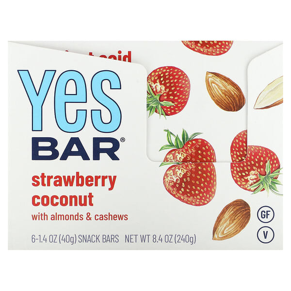 ysb00027_v_30.jpg Snack Bar, клубника и кокос, 6 батончиков по 40 г (1,4 унции) — Yes Bar