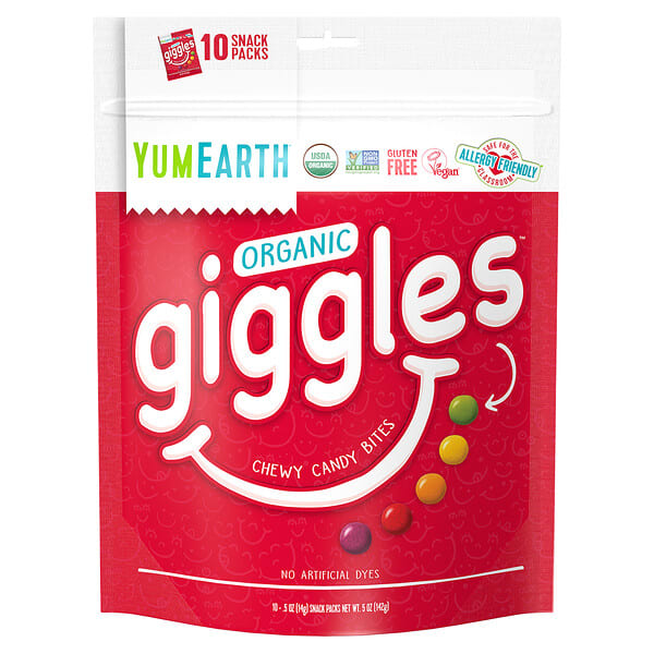 yue01947_v_12.jpg Organic Giggles, жевательные конфеты, 10 пакетиков, 14 г (0,5 унции) — YumEarth