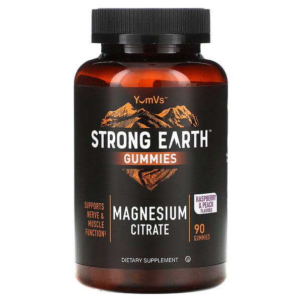 yuv61166_v_8.jpg Жевательные мармеладки Strong Earth, цитрат магния, малина и персик, 90 жевательных таблеток — YumVs