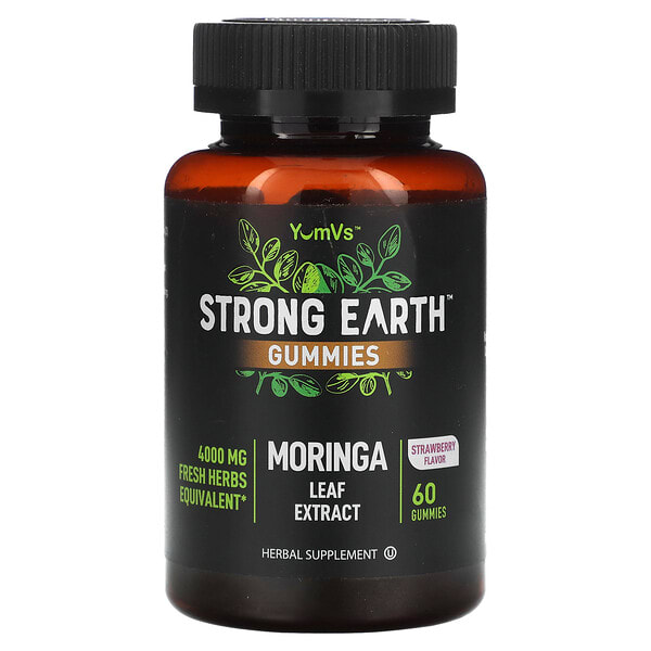 yuv61267_v_8.jpg Strong Earth Gummies, экстракт листьев моринги, со вкусом клубники, 60 жевательных таблеток (2000 мг в 1 жевательной таблетке) — YumVs