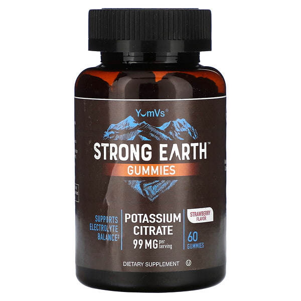 yuv61358_v_8.jpg Жевательные мармеладки Strong Earth, цитрат калия, клубника, 60 жевательных таблеток (49,5 мг в 1 жевательной мармеладке) — YumVs