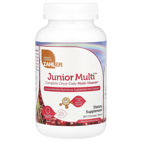 zah08048_v_28.jpg Junior Multi™, мультивитаминный комплекс для приема один раз в день, натуральная вишня, 180 жевательных таблеток — Zahler