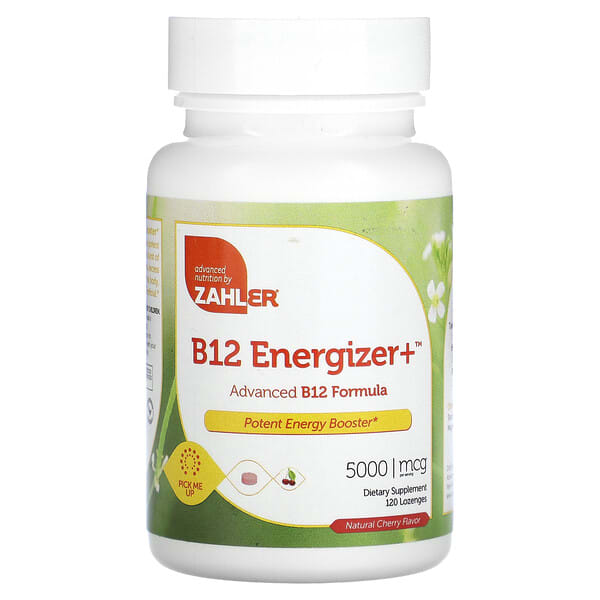 zah08099_v_8.jpg B12 Energizer +, улучшенная формула витамина B12, натуральная вишня, 5000 мкг, 120 пастилок — Zahler