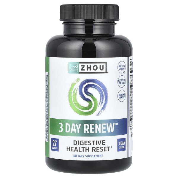 zho17727_v_8.jpg 3 Day Renew, восстановление здоровья пищеварительной системы, 27 растительных капсул — Zhou Nutrition