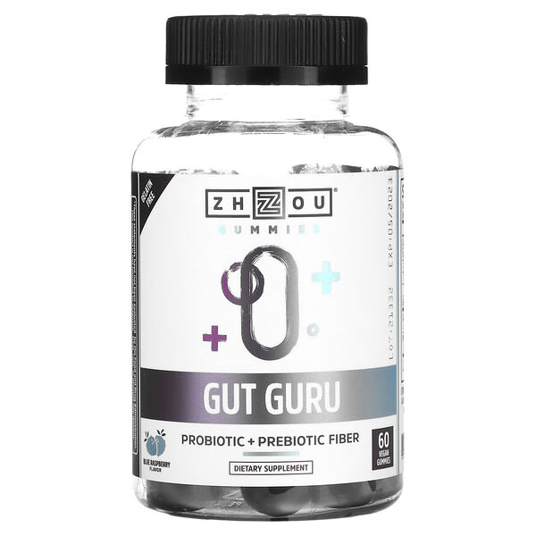 zho81181_v_8.jpg Gut Guru, голубая малина, 60 веганских жевательных мармеладок — Zhou Nutrition